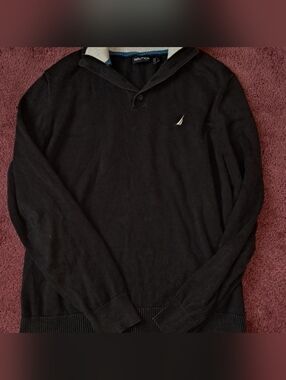 Nautica Men’s Black V-Neck Cotton Sweater Medium